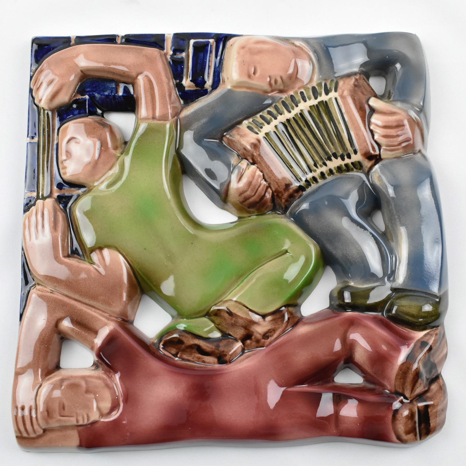 Sculpture en céramique cubiste Rene Boschmans pour Coceram avec enseigne maçonnique, 3 pièces en vente 5