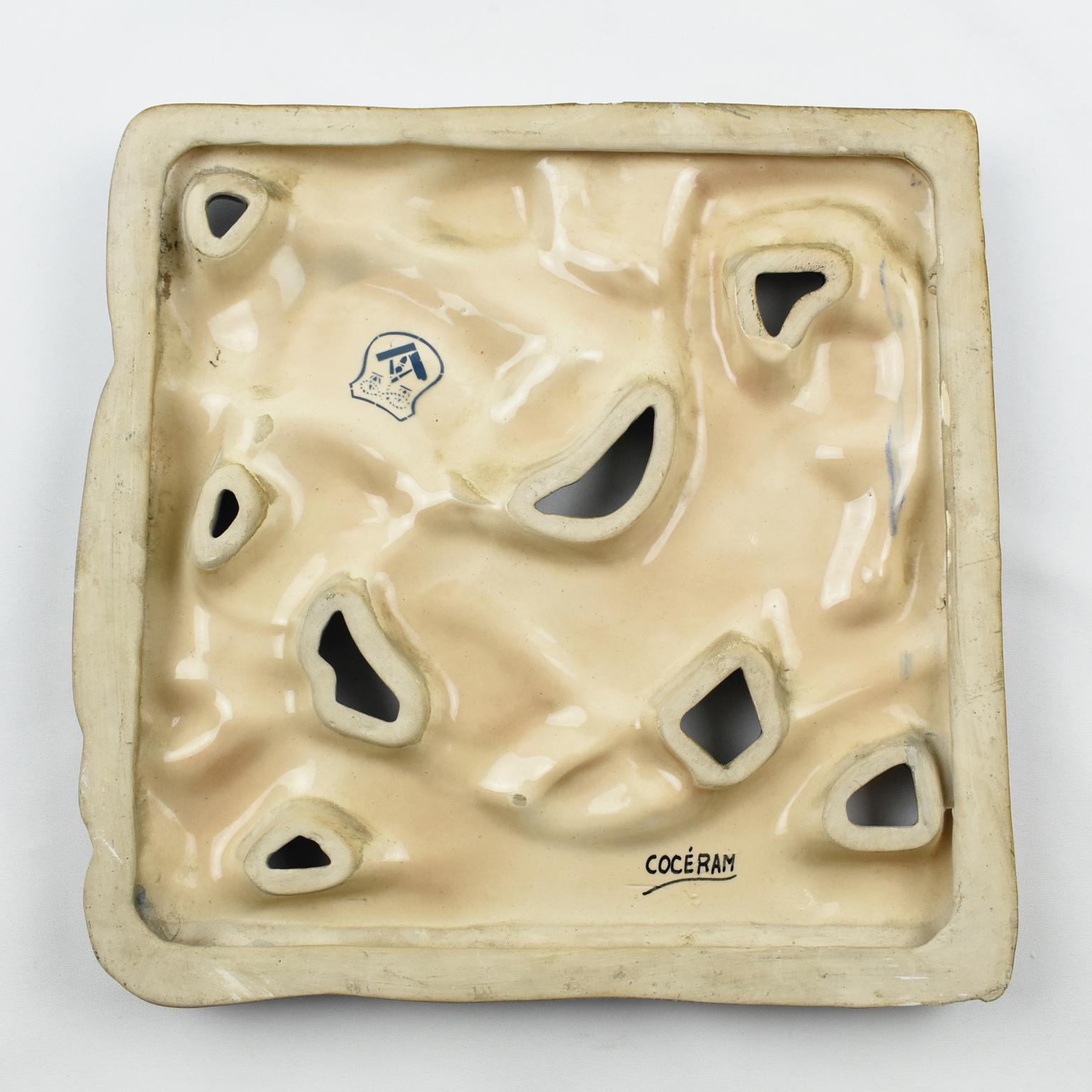 Rene Boschmans for Coceram Cubist Ceramic Tile Sculpture with Masonic Sign, 3pc For Sale 8