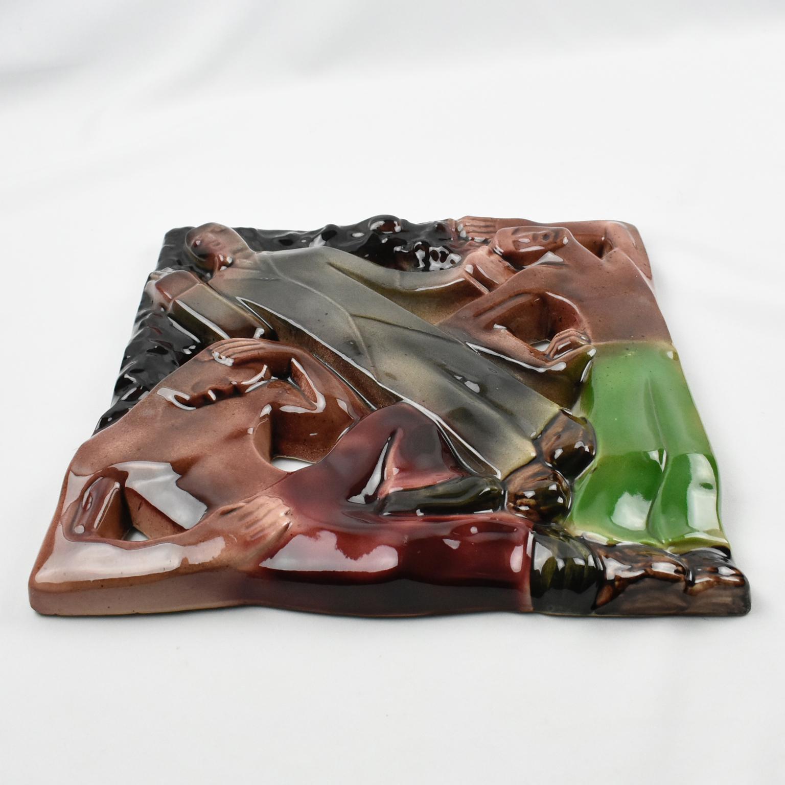 Sculpture en céramique cubiste Rene Boschmans pour Coceram avec enseigne maçonnique, 3 pièces en vente 11