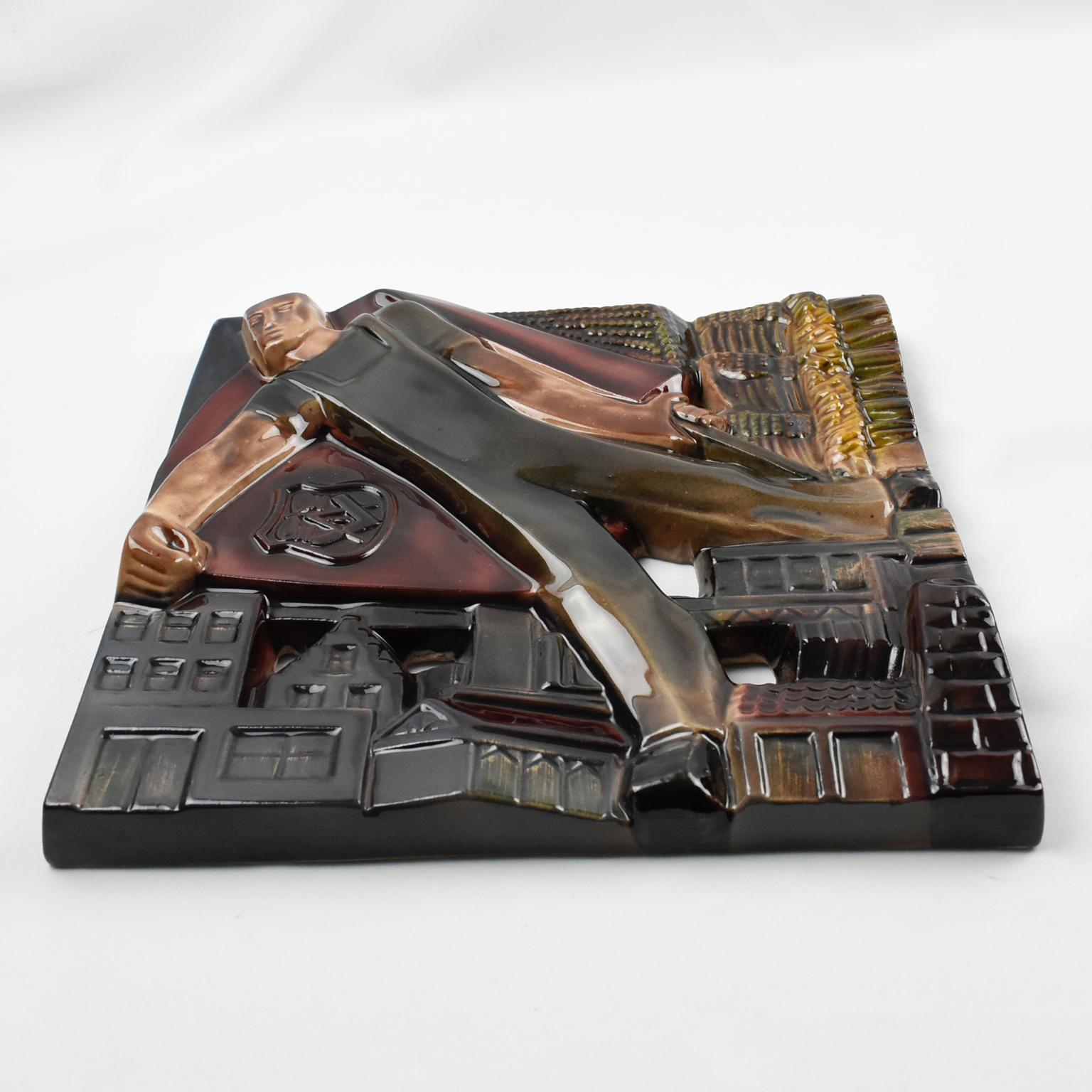 Sculpture en céramique cubiste Rene Boschmans pour Coceram avec enseigne maçonnique, 3 pièces en vente 2