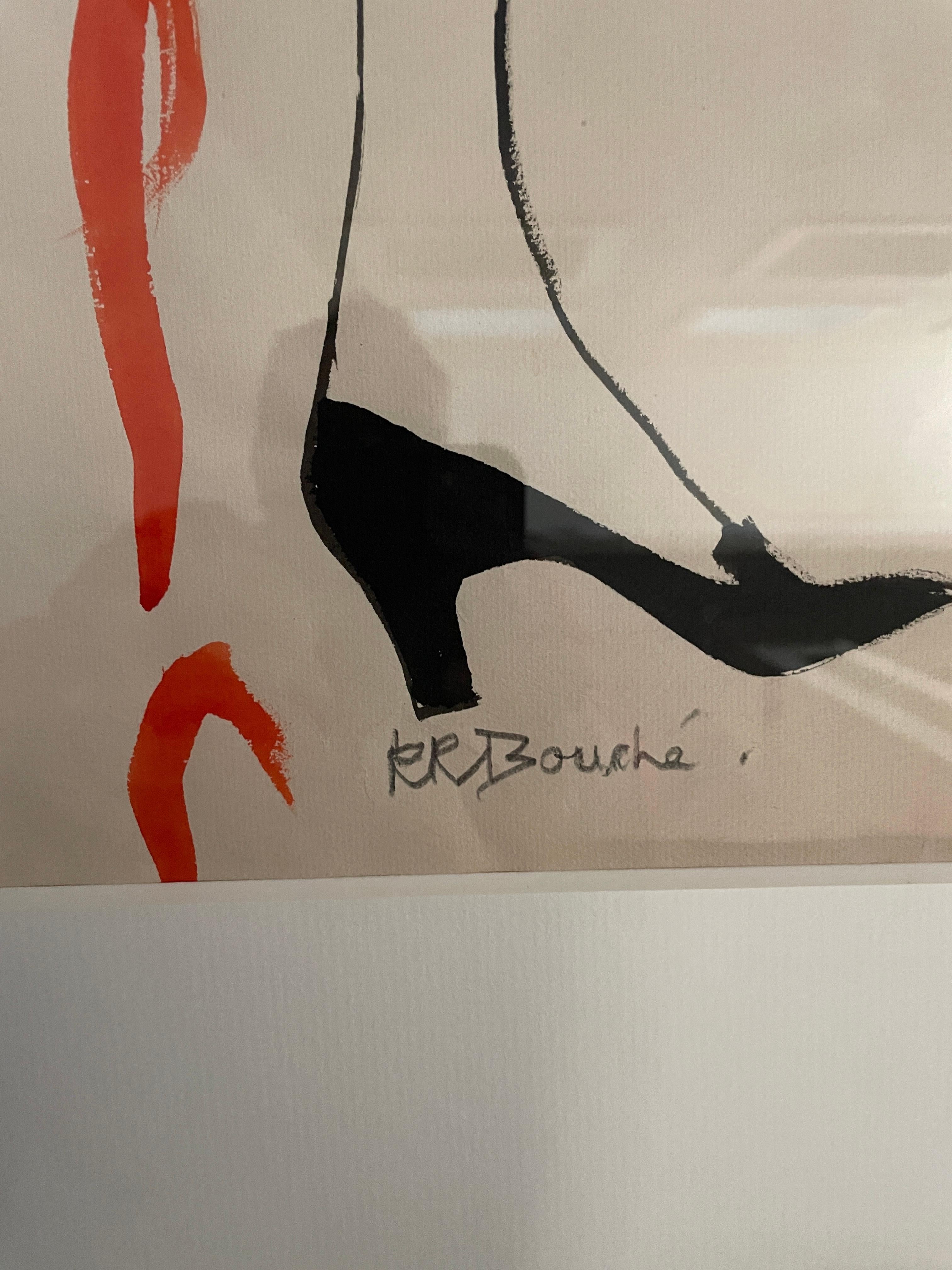 Rene Bouche Framed Original Dior Illustration for French Vogue September 1953 In Excellent Condition For Sale In Cloverdale, CA