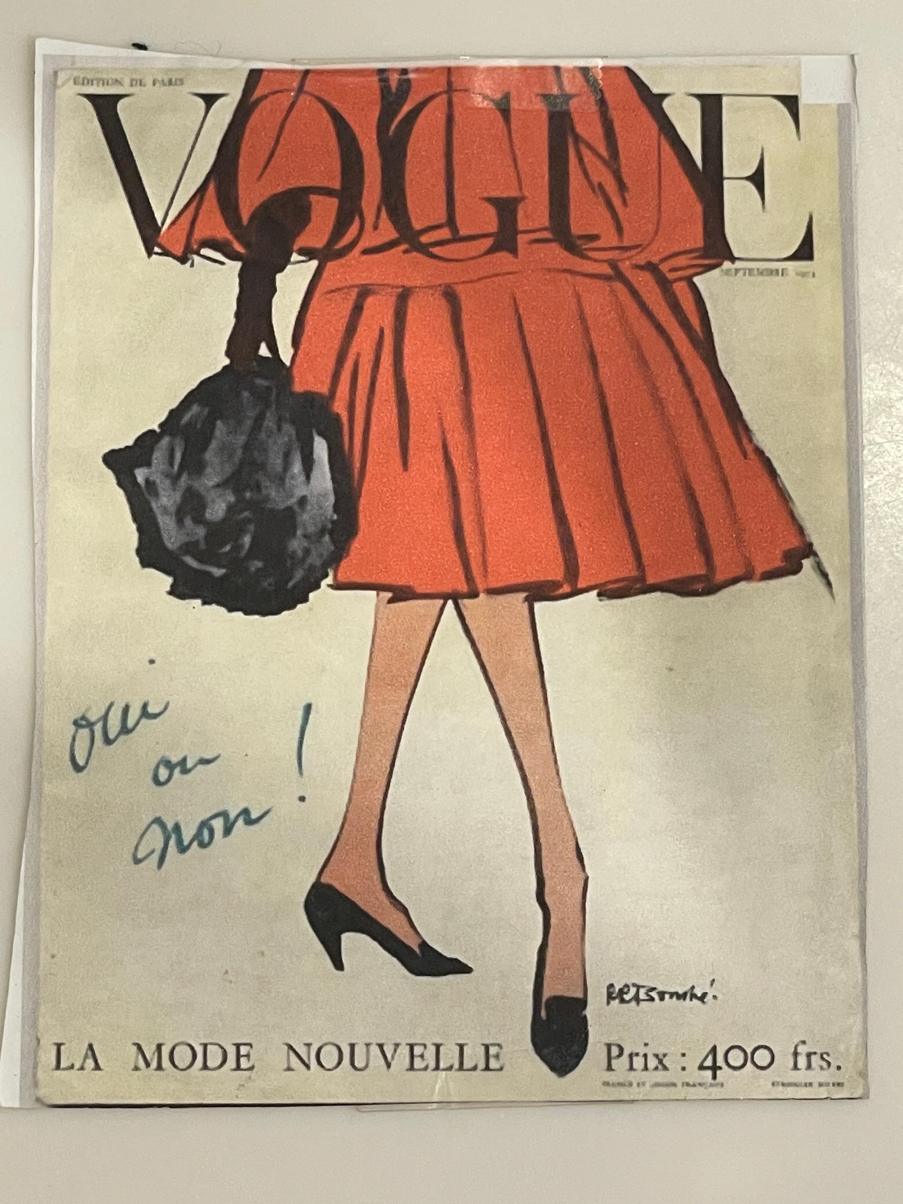 Women's Rene Bouche Framed Original Dior Illustration for French Vogue September 1953 For Sale