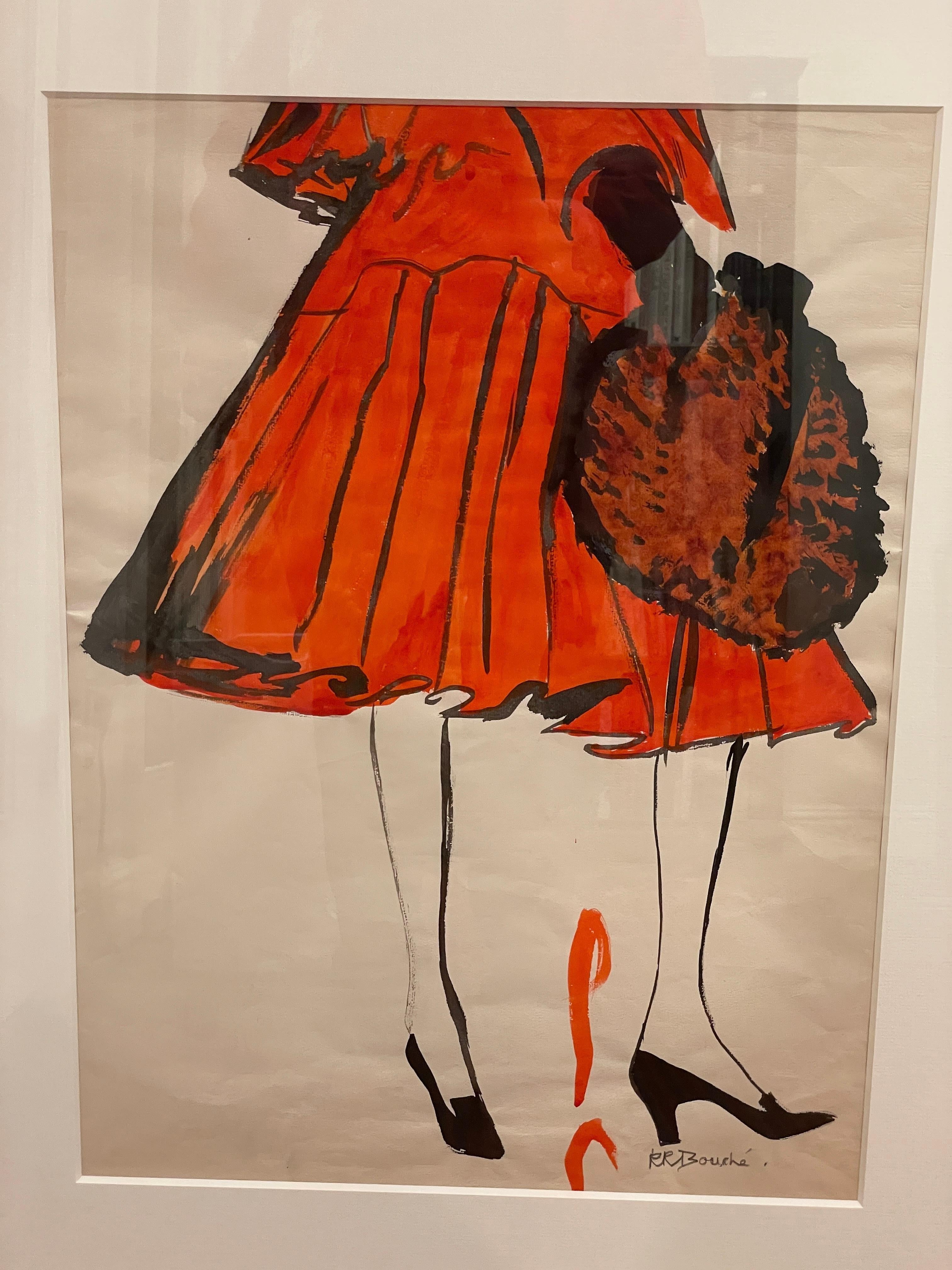 Rene Bouche Framed Original Dior Illustration for French Vogue September 1953 For Sale 1