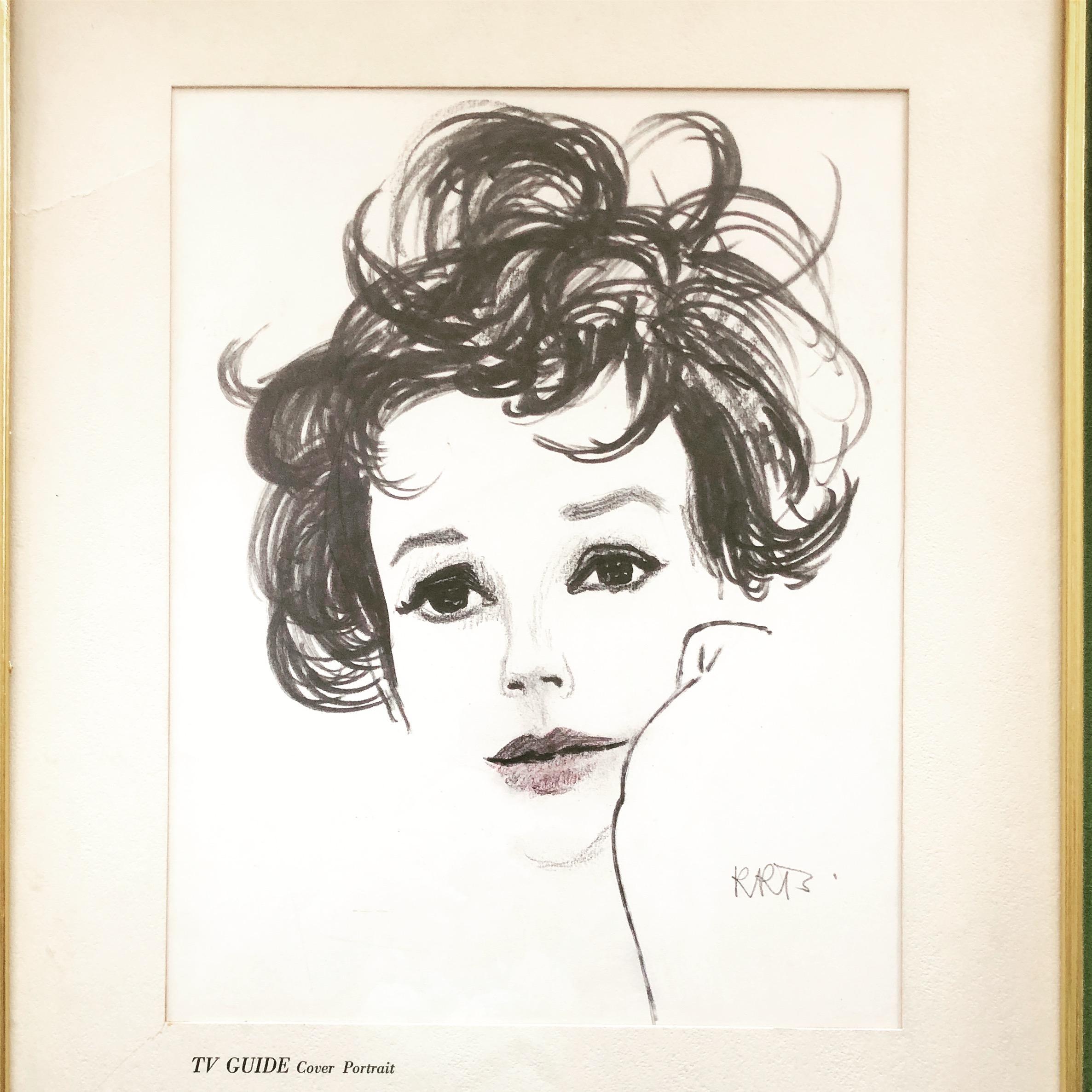 Rene Bouche Porträt von Judy Garland für das Cover von TV Guide 1963. 
Rene Bouche war einer der besten Modezeichner der Nachkriegsmode:: und dieses Porträt ist das perfekte Beispiel für seinen späteren Stil. 
Dies ist ein originales fotografisches