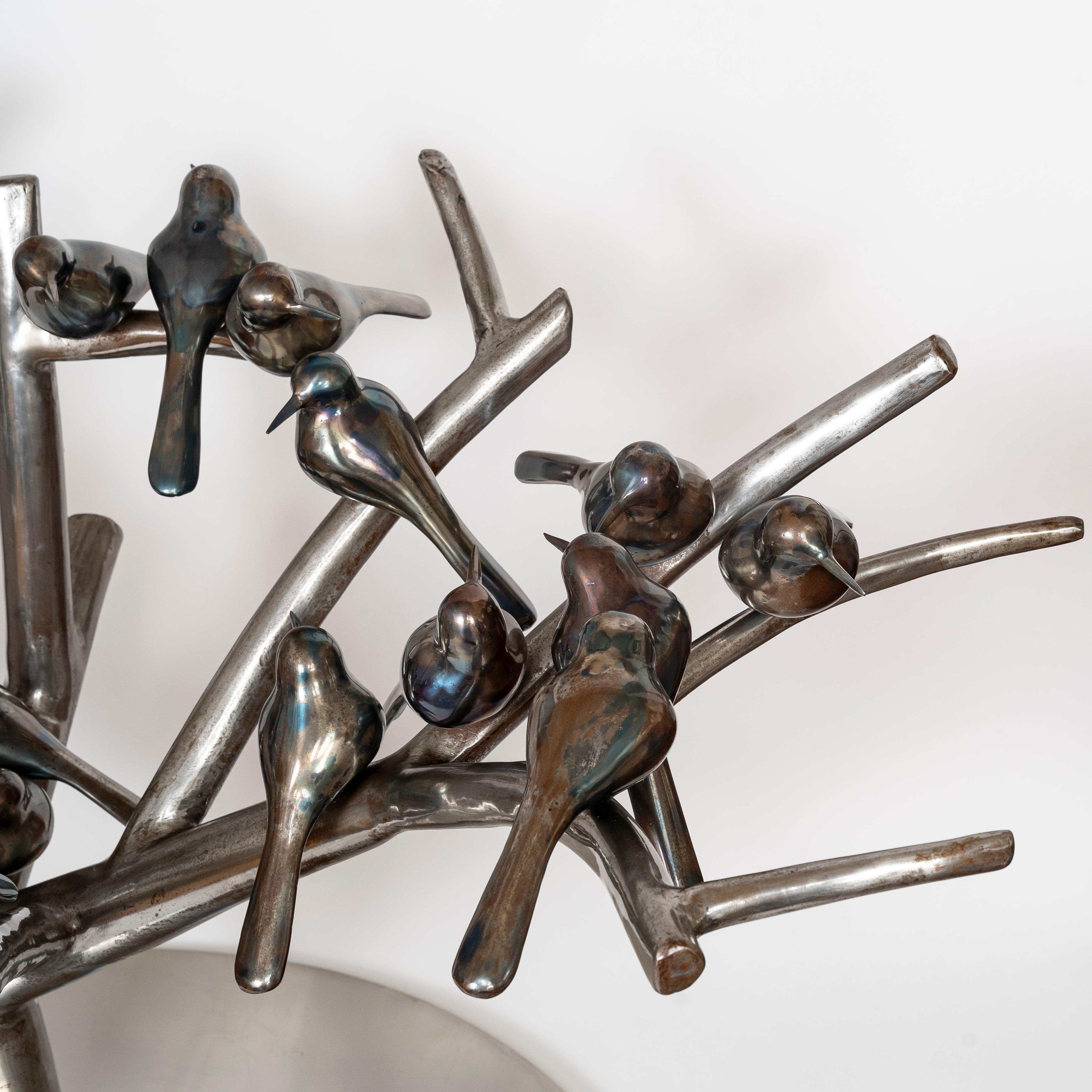 Acier inoxydable René Broissand, Birds Dining Table Sculpture, Modern Dining