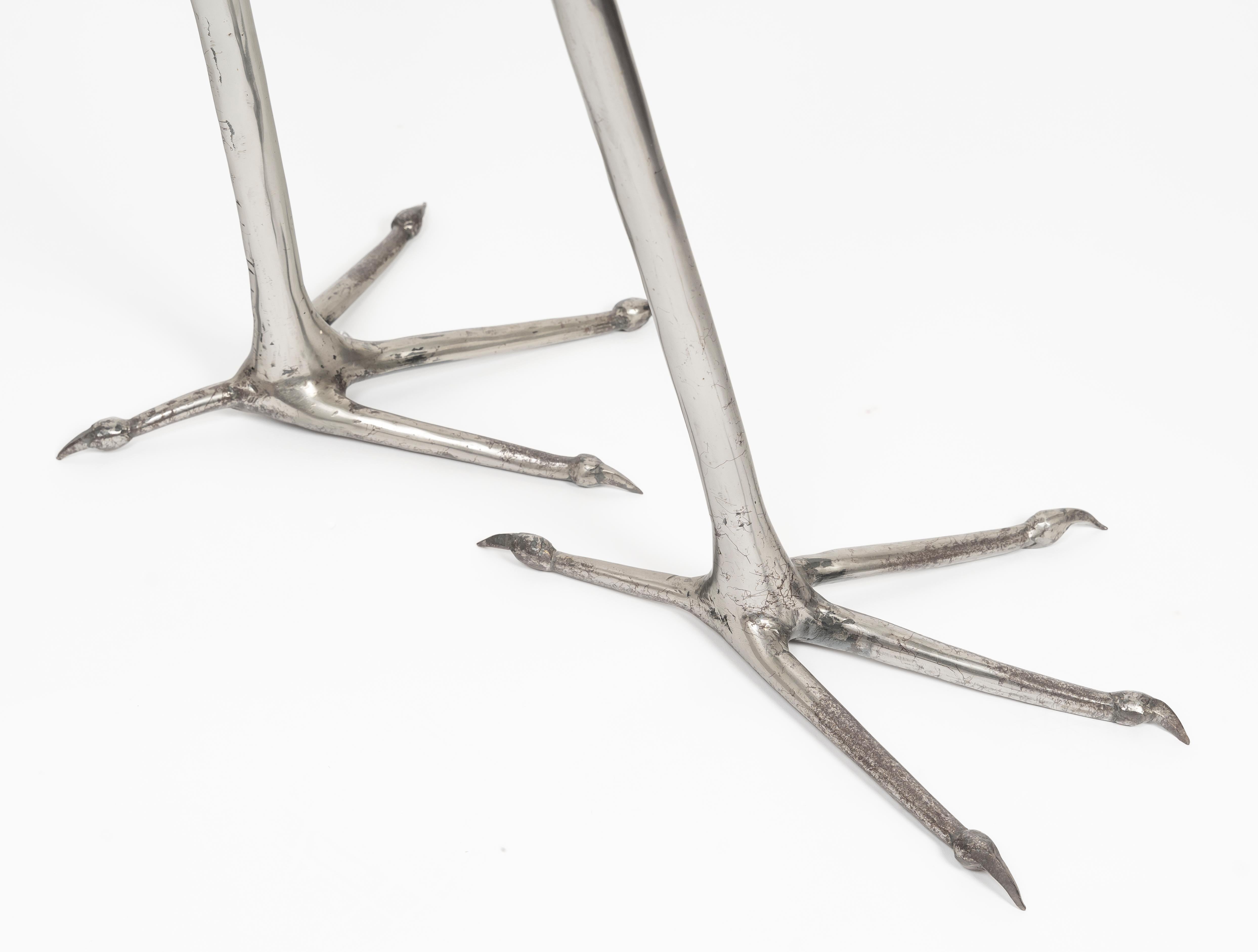 Français Sculpture Heron en acier inoxydable Rene Broissand, design, modernisme, oiseau, 1970