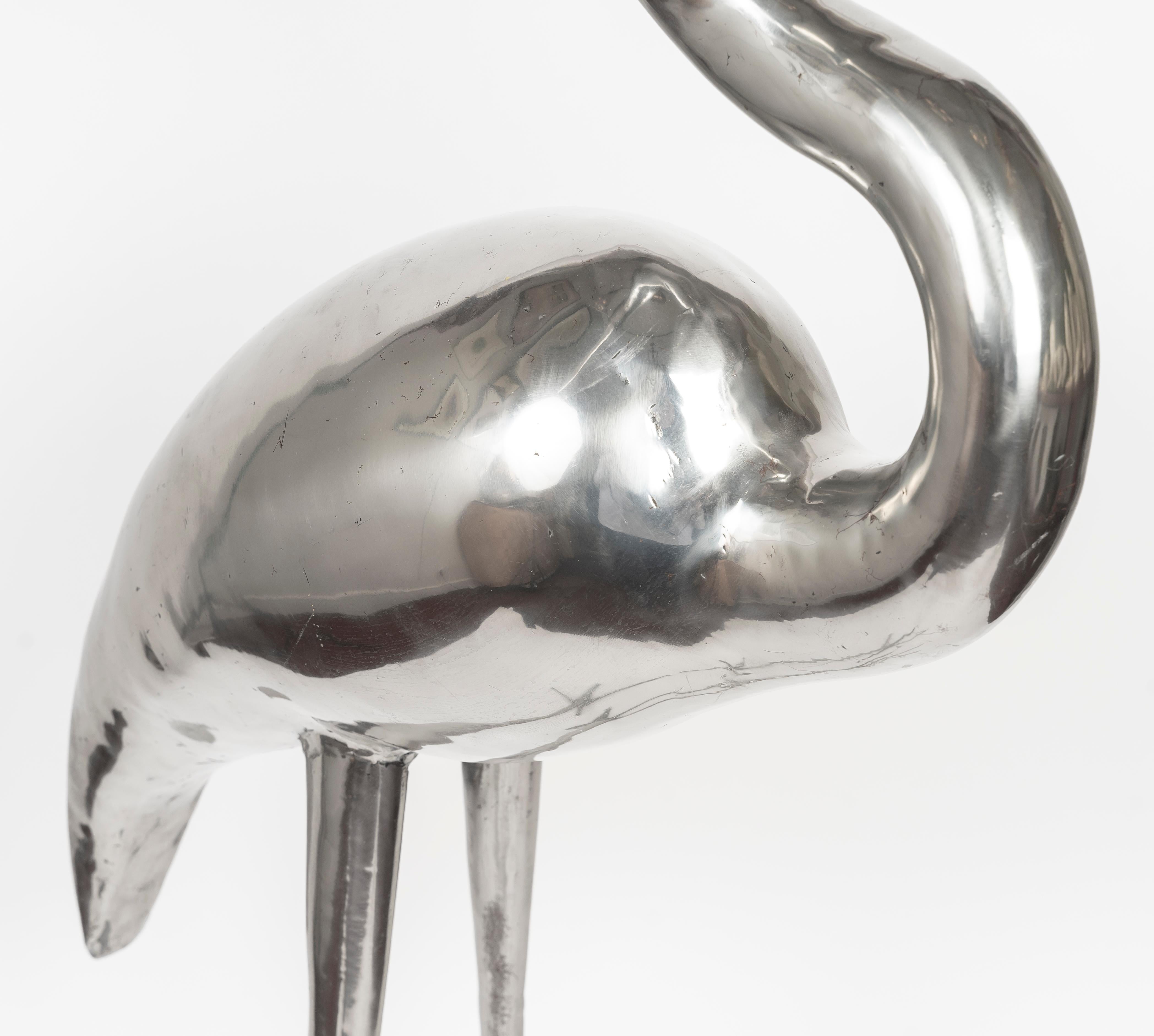 Acier inoxydable Sculpture Heron en acier inoxydable Rene Broissand, design, modernisme, oiseau, 1970