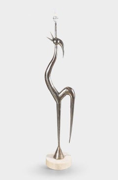 René Broissand, Zoomorphic Floor Lamp in Aluminum and Marble, 1972