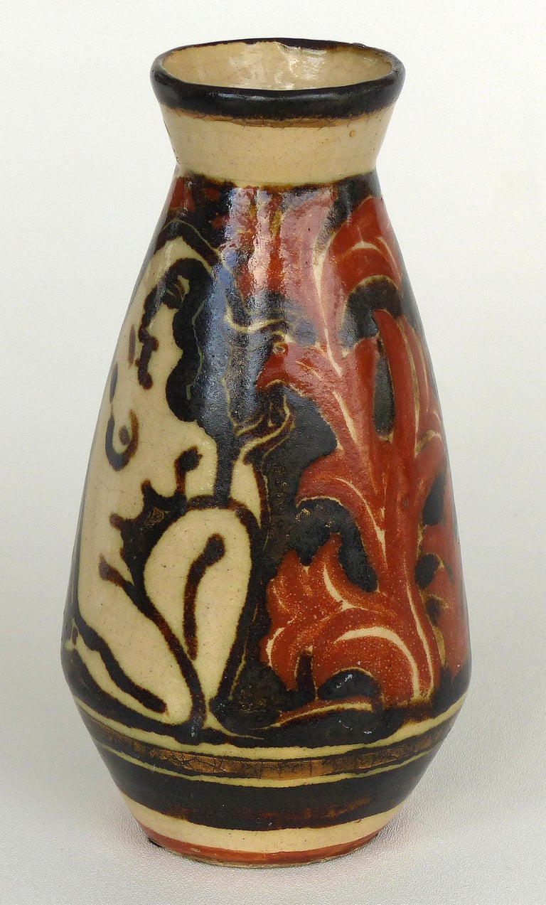 René Buthaud French Art Deco ceramic vase, nude figures

Offered for sale is a French Art Deco ceramic hand painted vase by artist René Buthaud (1886-1986). The vase is signed on the bottom with the artist's RB monogram as pictured which indicated