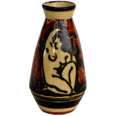 René Buthaud French Art Deco Ceramic Vase, Nude Figures