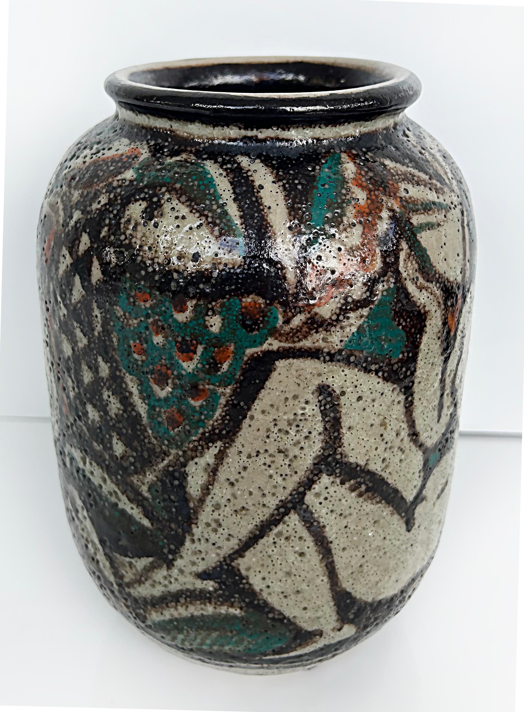 Glazed Rene Buthaud French Ceramist Vase with Nude Figures