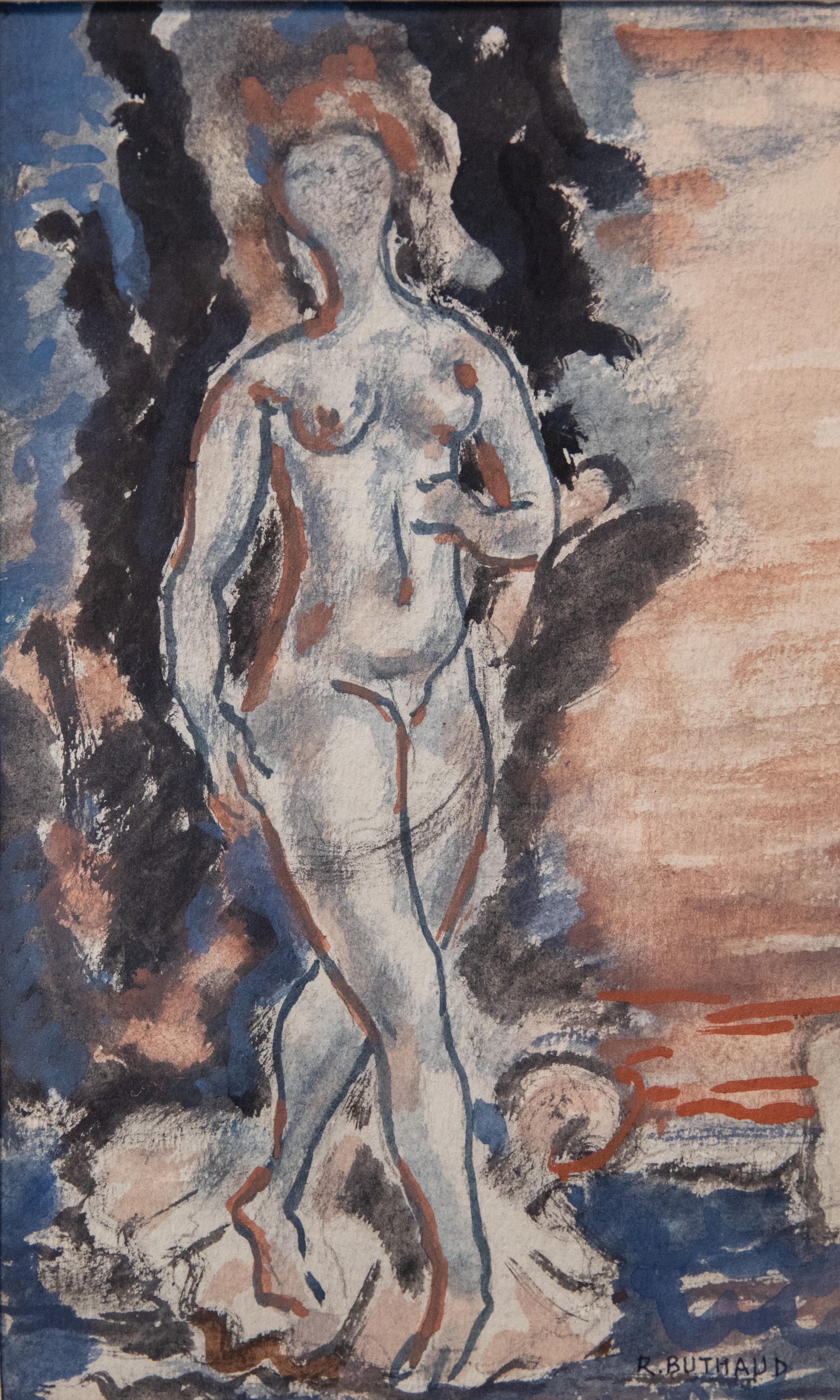 René Buthaud midcentury nude study, signed gouache on paper. Provenance: The artist, collection Michel Fortin, Paris: Collection of Stephen Engel, Florida: Literature: Cruège, René Buthaud. René Buthaud was seen as the most accomplished and