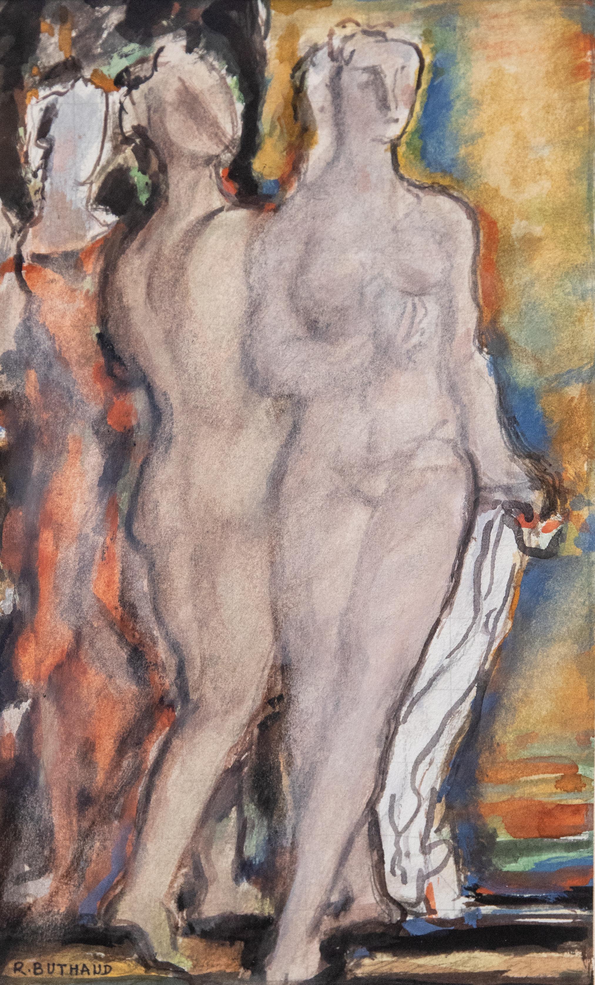René Buthaud midcentury nude study, signed gouache on paper. Provenance: The artist, collection Michel Fortin, Paris: Collection of Stephen Engel, Florida: Literature: Cruège, René Buthaud. René Buthaud was seen as the most accomplished and