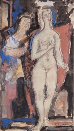René Buthaud Midcentury Nude Study, Signed Gouache on Paper