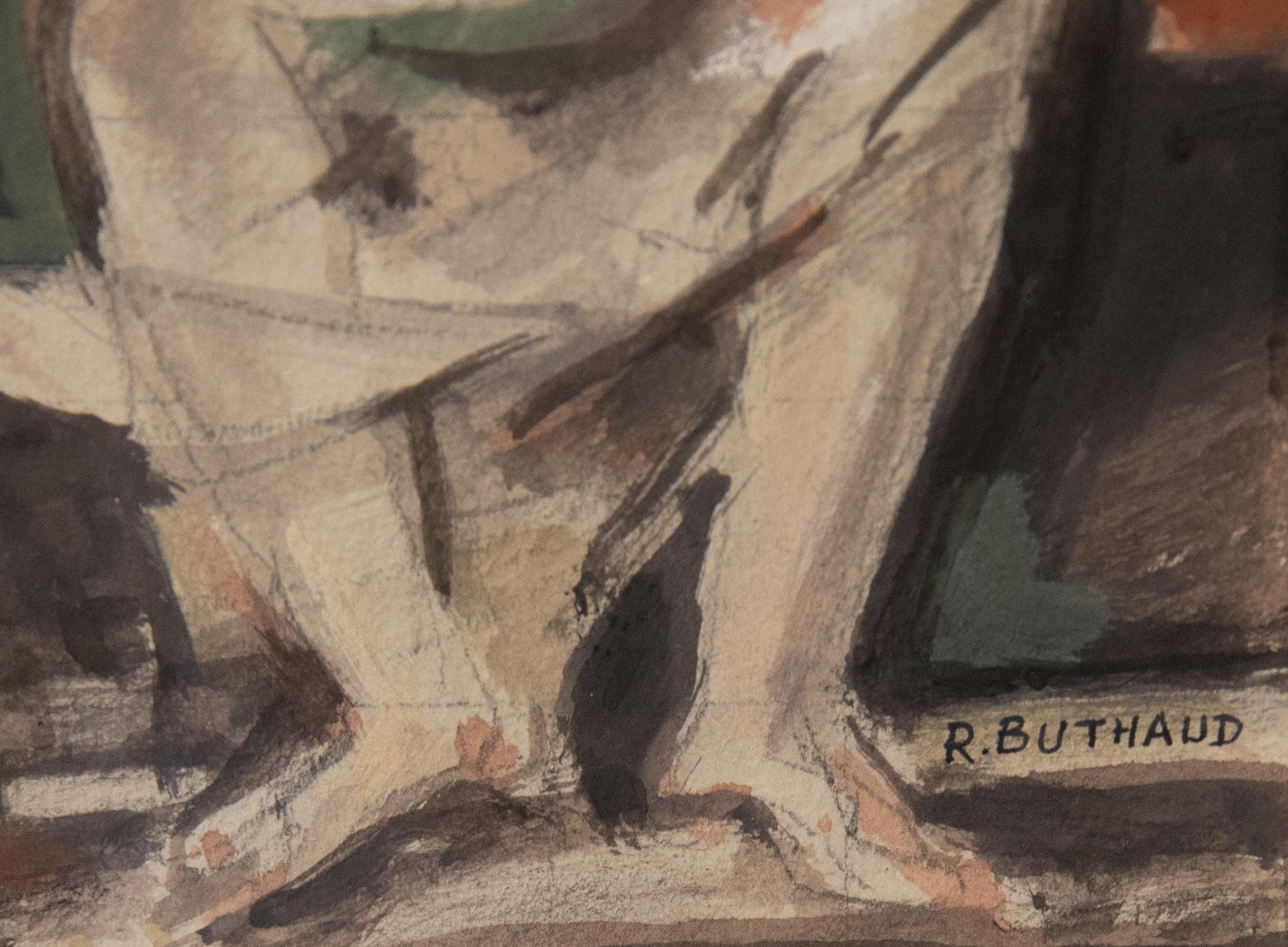 Art Deco René Buthaud Mid Century Nude Study, Signed Gouache on Paper