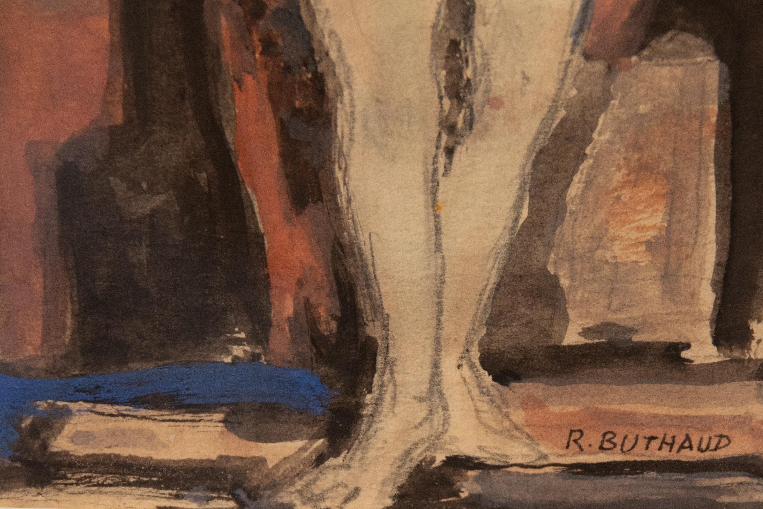 Art Deco René Buthaud Midcentury Nude Study, Signed Gouache on Paper