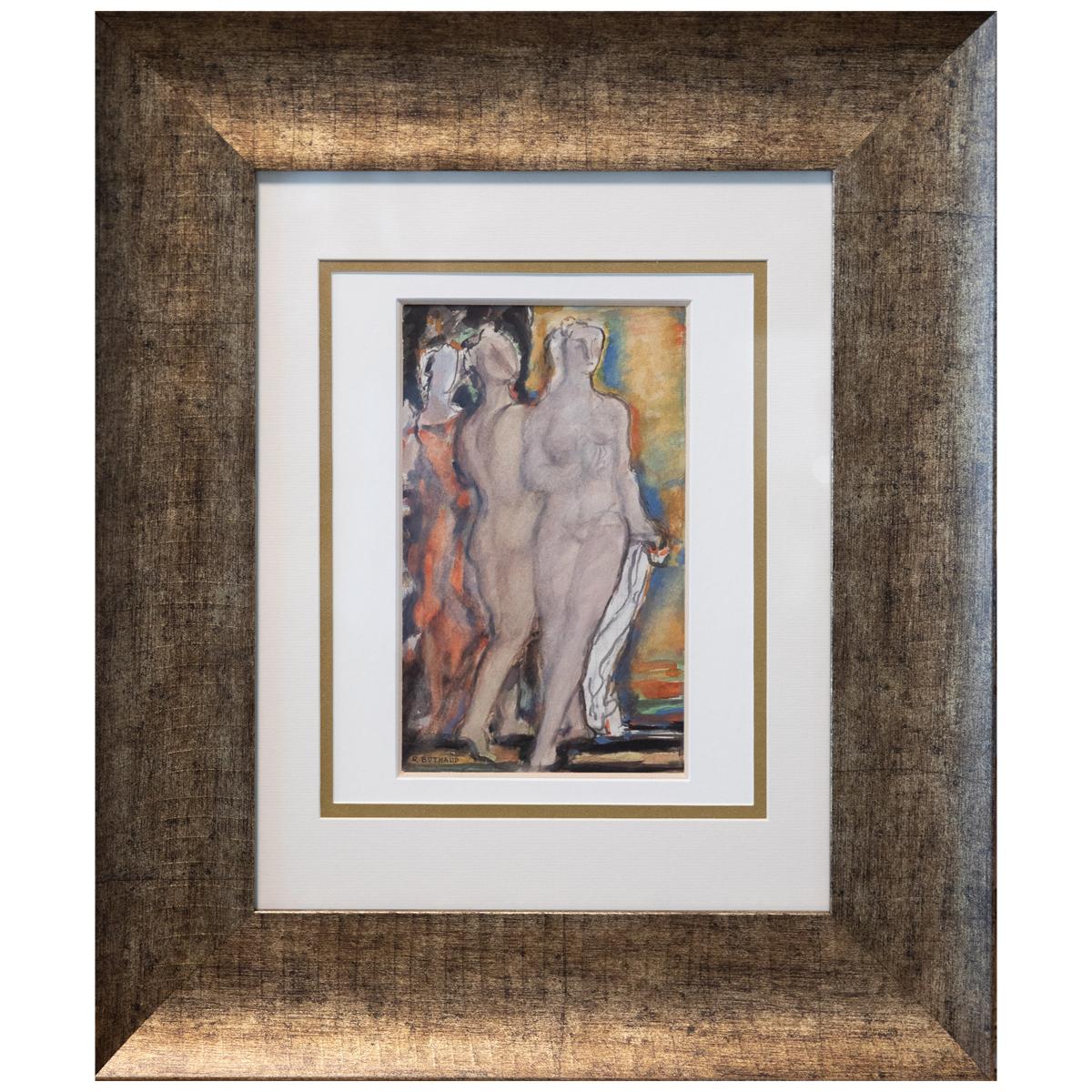 René Buthaud Midcentury Nude Study, Signed Gouache on Paper