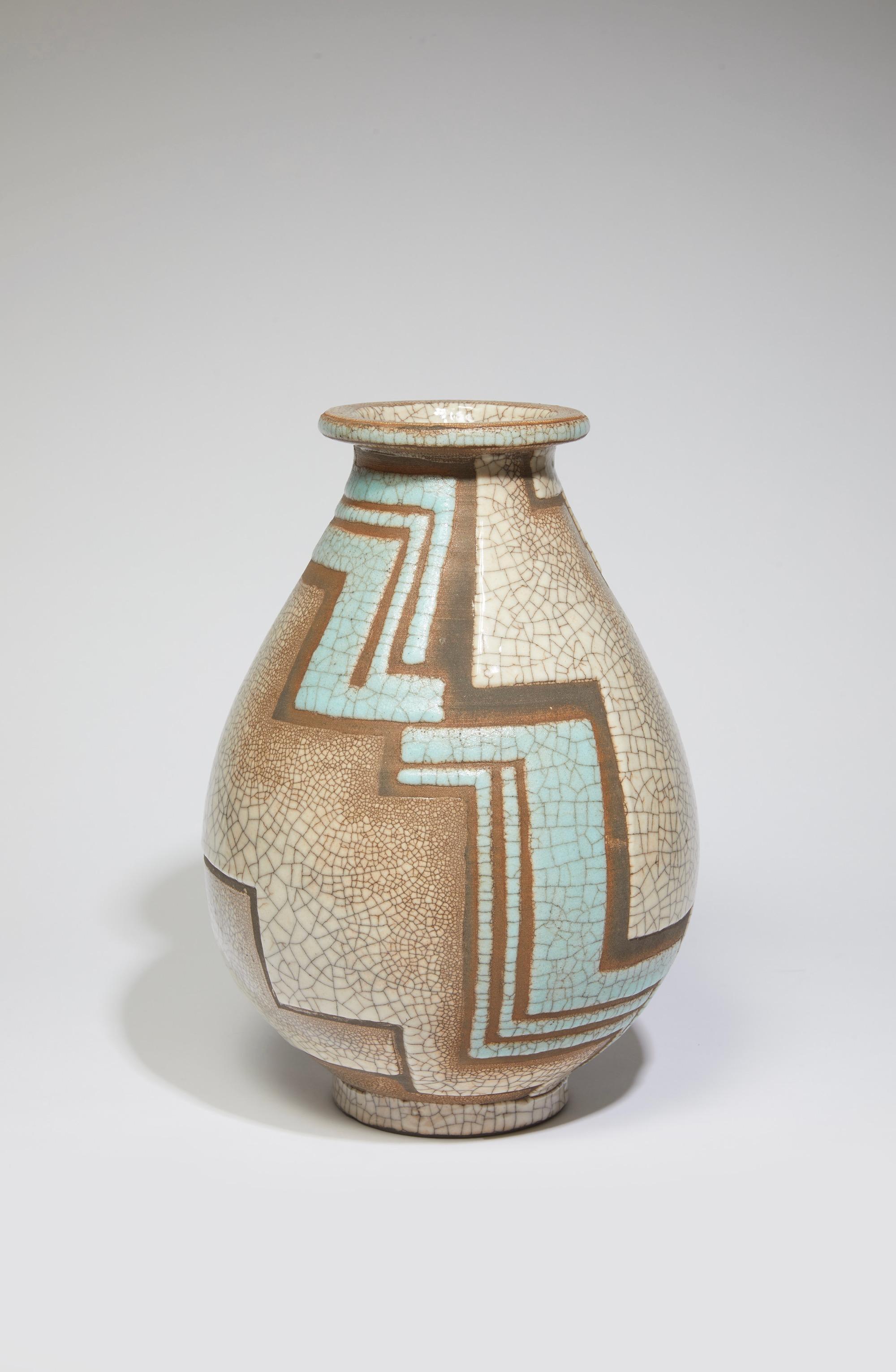 Ovoid vase in glazed ceramic cracked polychrome 