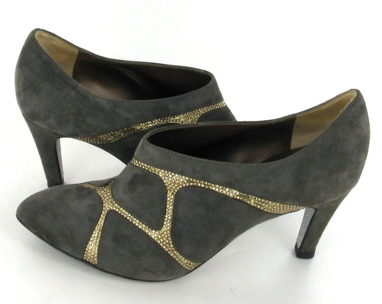 RENE CAOVILLA Ankle Boots in Gray Suede and Gilt Rhinestones Size 36 ...