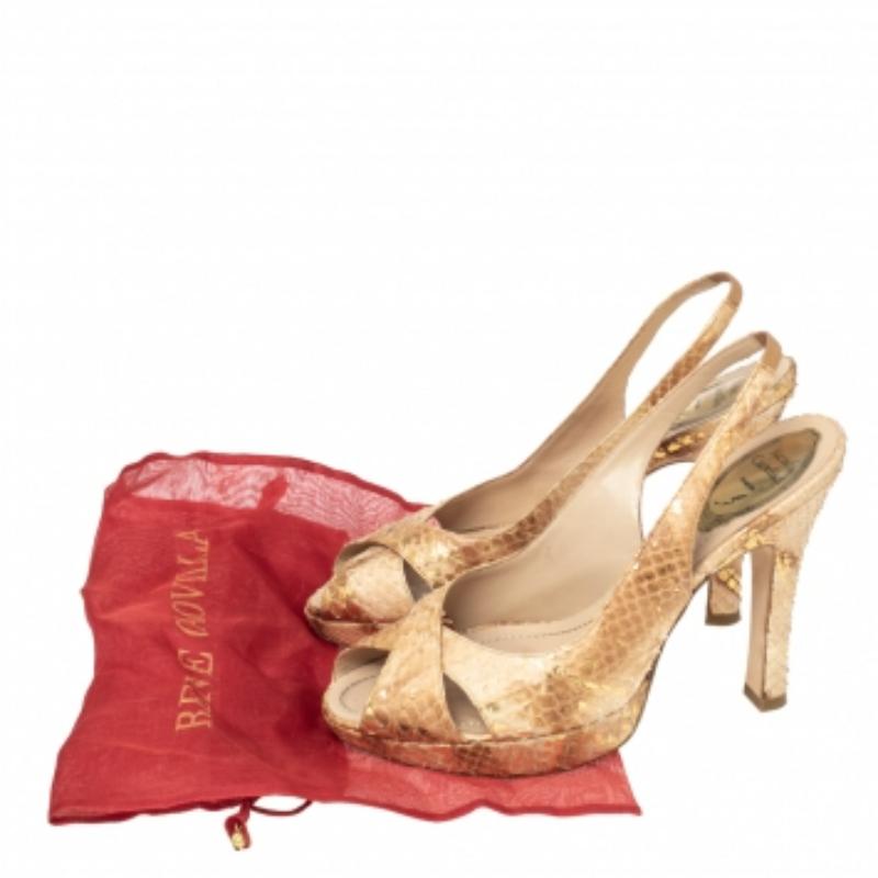 René Caovilla Sandalias con plataforma entrecruzada de pitón beige talla 38 Beige en venta
