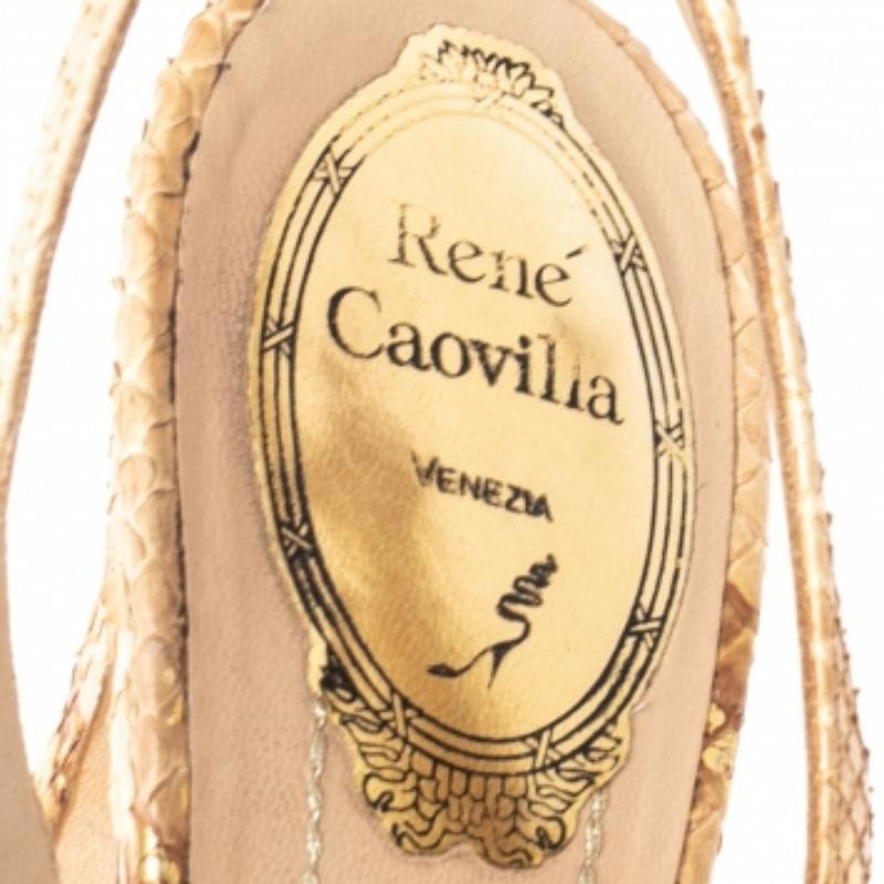 René Caovilla Sandalias con plataforma entrecruzada de pitón beige talla 38 en venta 4