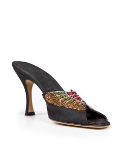 Rene Caovilla Black Butterfly Peep Toe Mules Size IT 36