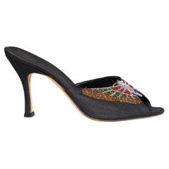 Rene Caovilla Black Butterfly Peep Toe Mules Size IT 36