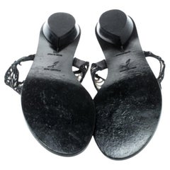 Rene Caovilla Black Crystal Embellished Lace Leather Flat Thong Sandals Size 39