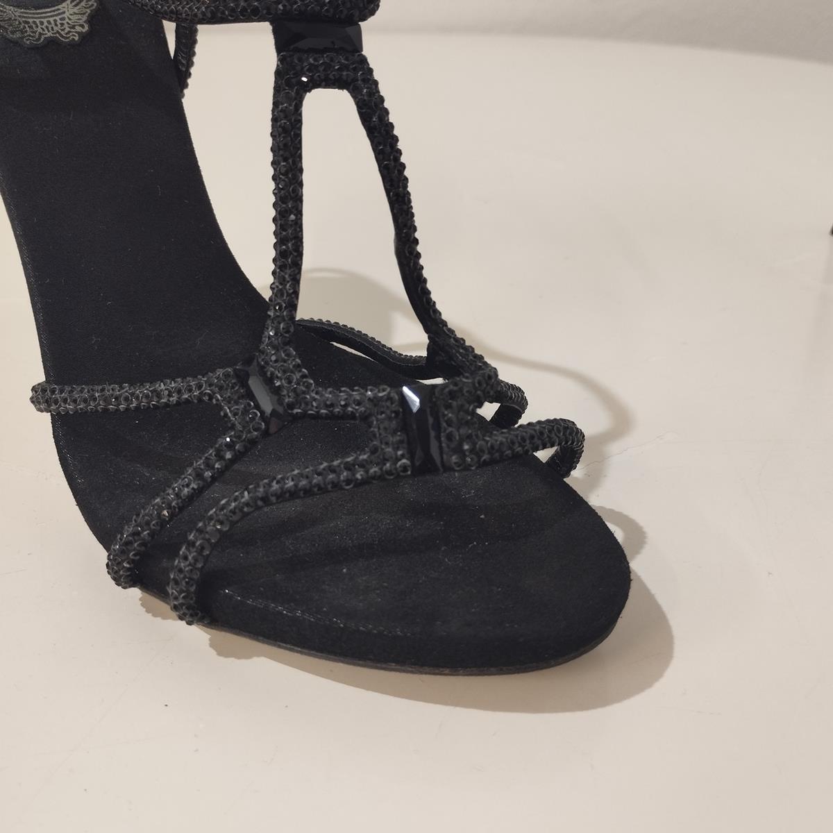 Women's René Caovilla Black Crystal Sandals IT 37, 5 For Sale