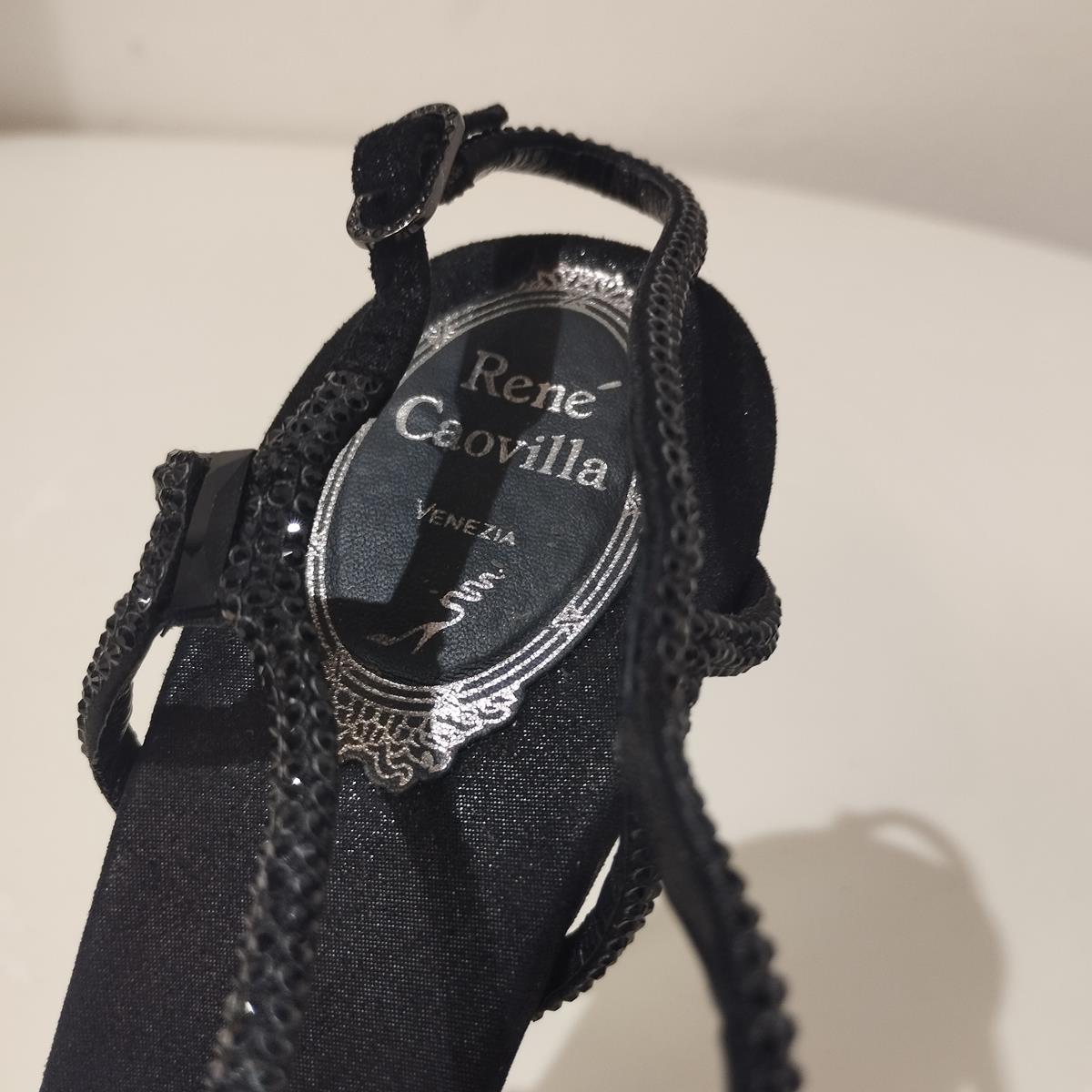 René Caovilla Black Crystal Sandals IT 37, 5 For Sale 1