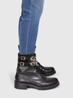 Rene Caovilla Black Embellished Leather Boots Size IT 39