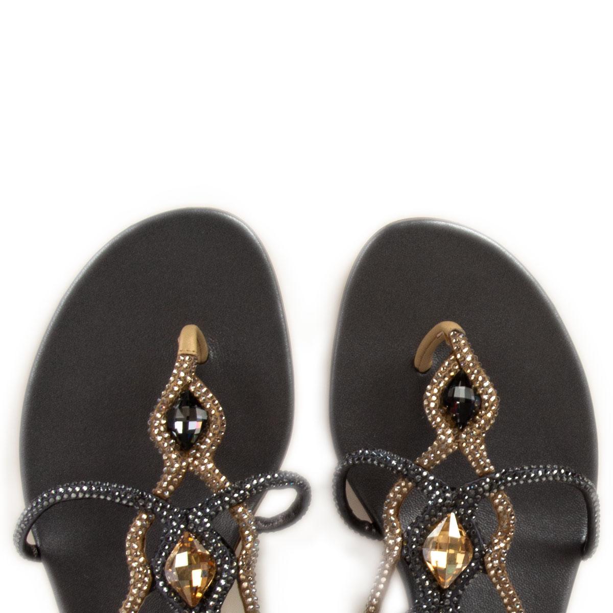 RENE CAOVILLA schwarz-goldene flache Sandalen mit RHINESTONE-Verzierung, Schuhe 36,5 Damen im Angebot