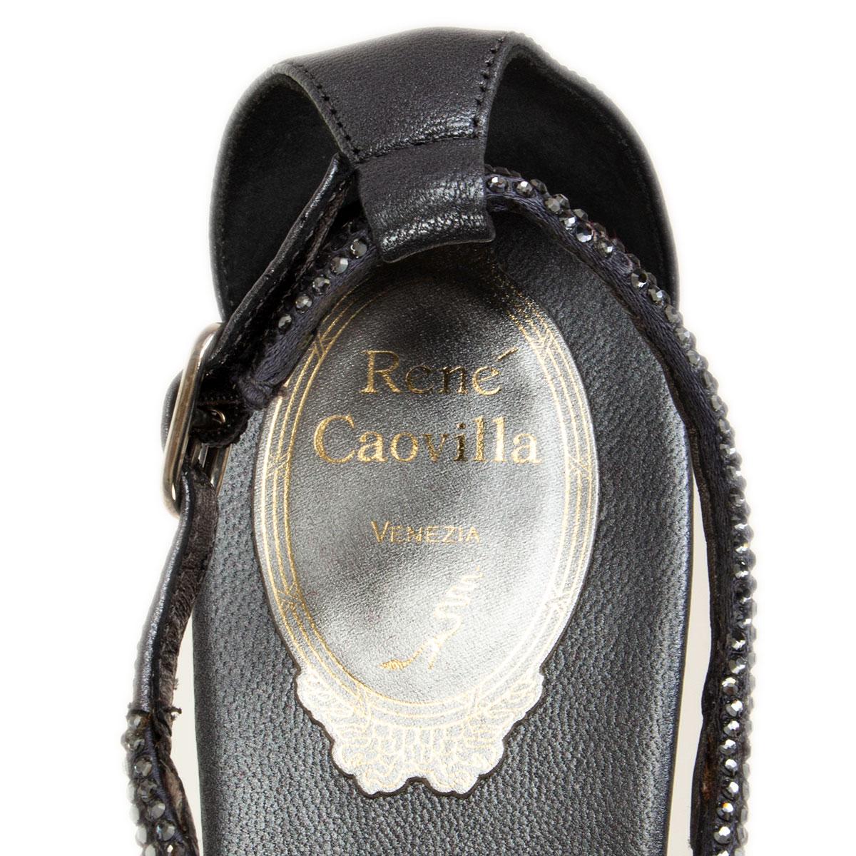 Gray RENE CAOVILLA black & gold RHINESTONE EMBELLISHED Flat Sandals Shoes 36.5 For Sale