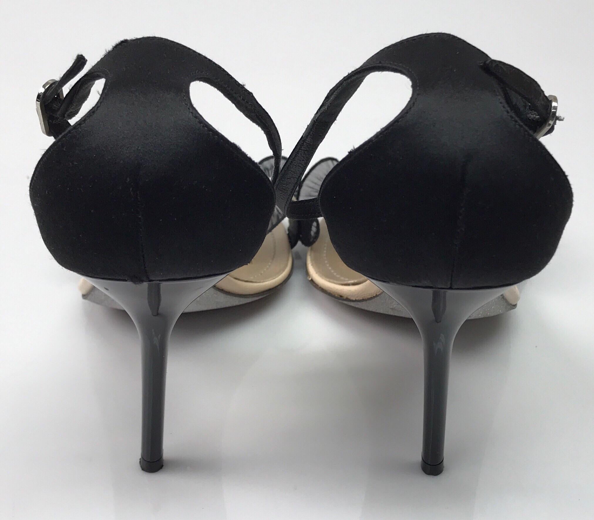 Rene Caovilla black heel w/ ruffle and pearl detail on toe strap-39 at ...