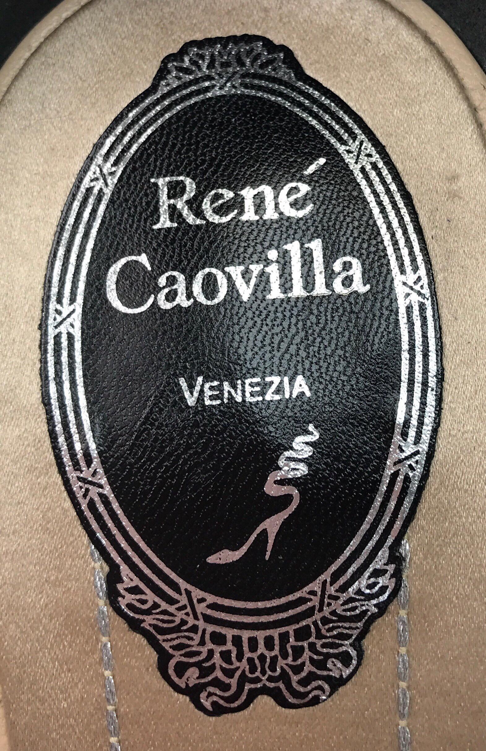 Rene Caovilla black heel w/ ruffle & pearl detail on toe strap-39 1