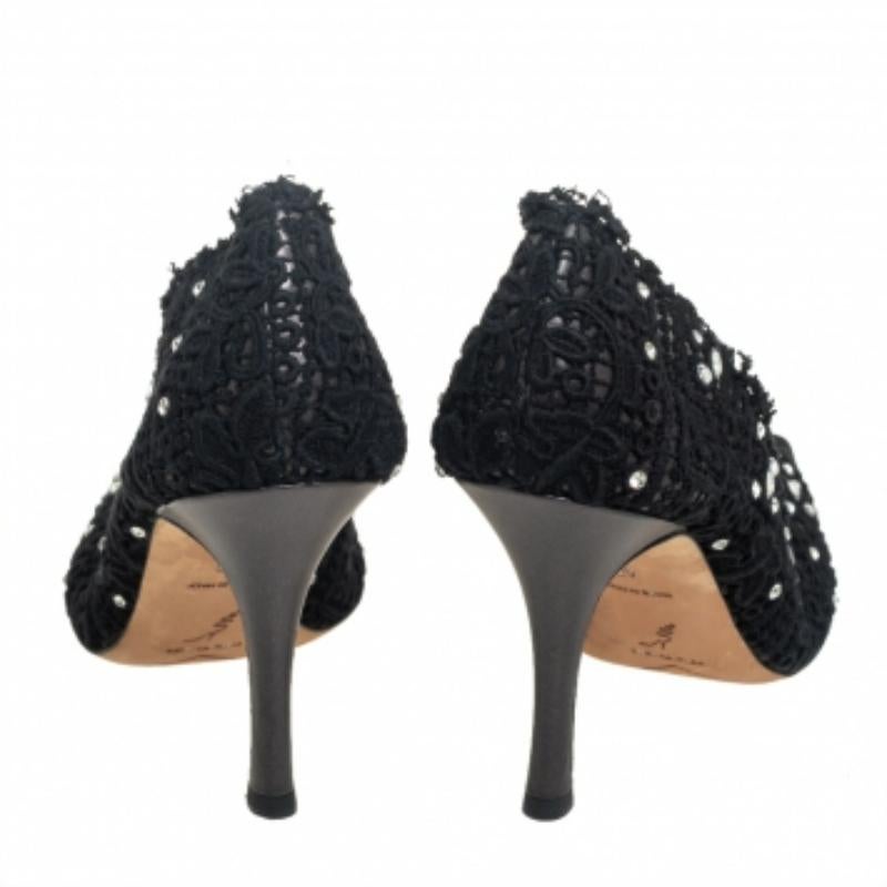 René Caovilla Black Lace And Canvas Crystal Embellished Pumps Size 40 For Sale 1