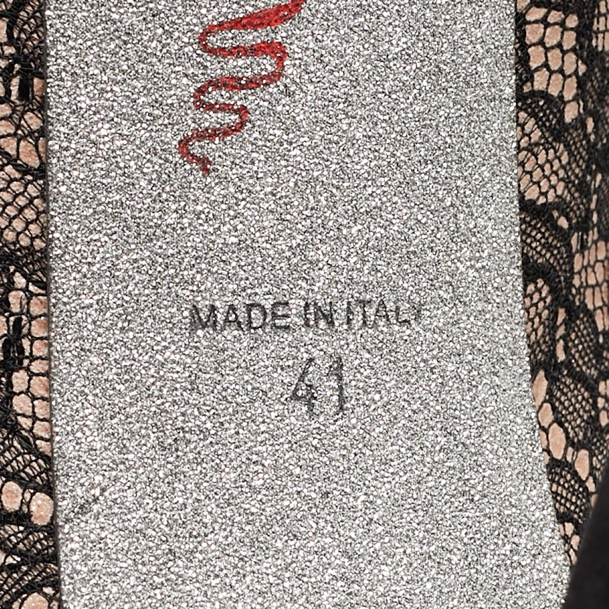 René Caovilla Black Lace Pearls Embellished Platform Peep Toe Pumps Size 41 7