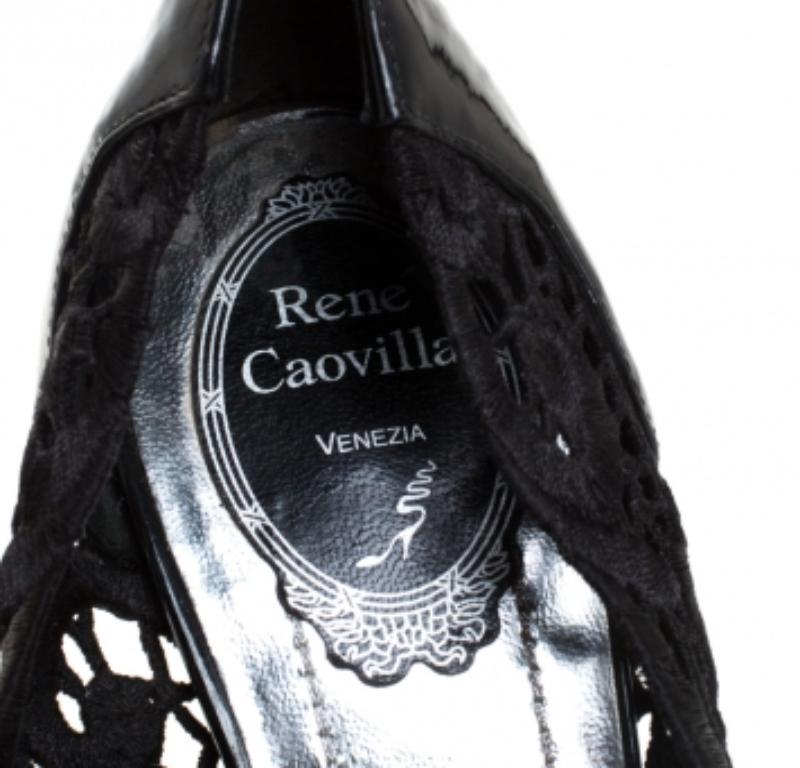 Rene Caovilla Black Lace Peep Toe Pumps Size 39 Damen im Angebot