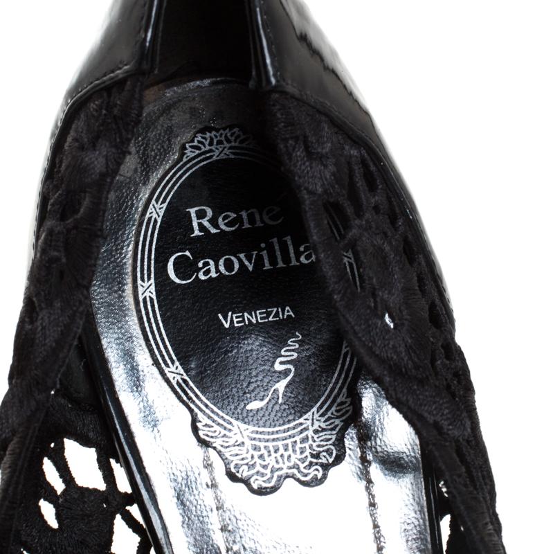 Rene Caovilla Black Lace Peep Toe Pumps Size 39 2