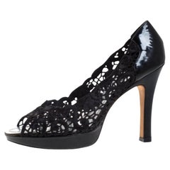 Rene Caovilla Black Lace Peep Toe Pumps Size 39