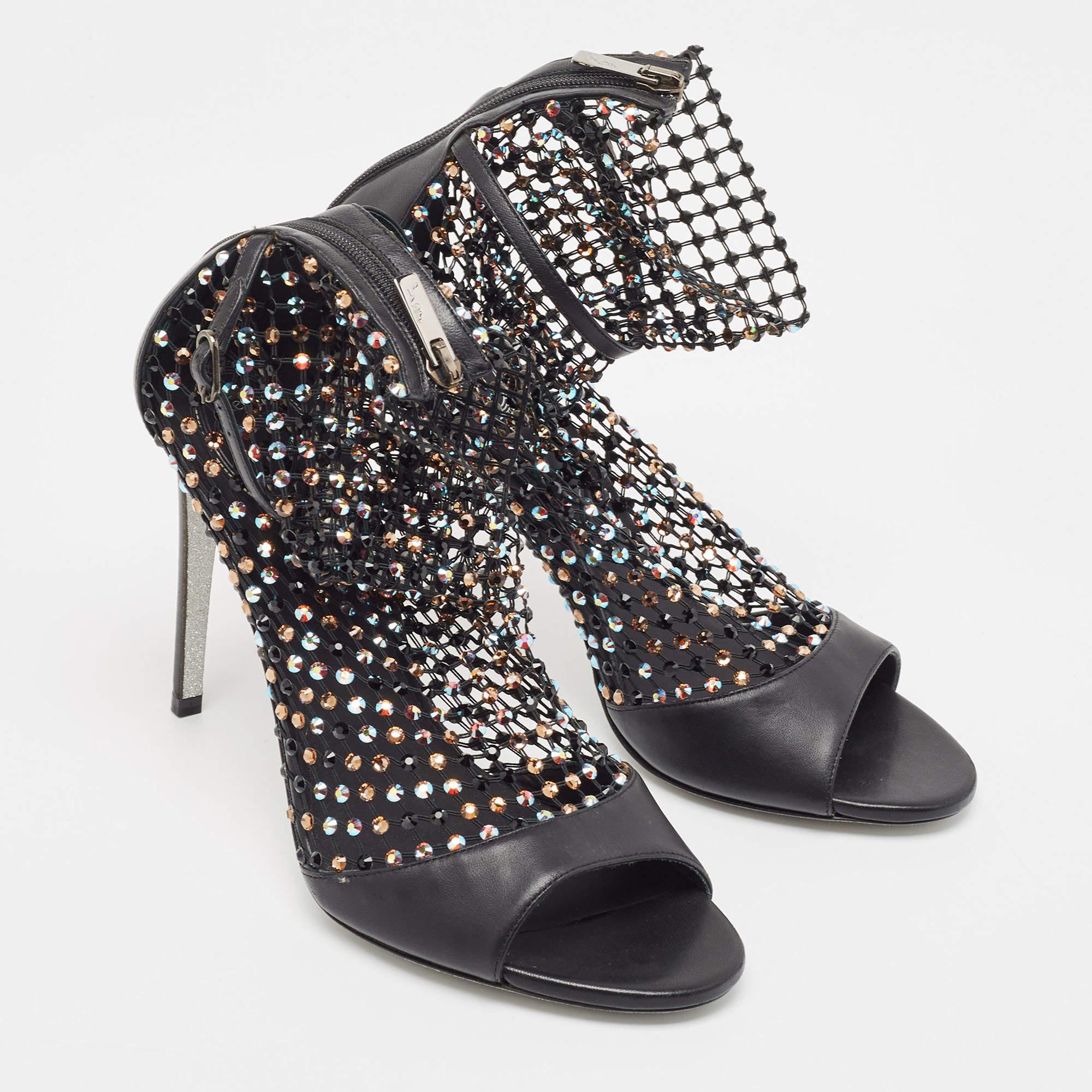 Rene Caovilla Sandalias Galaxia de piel negra y malla adornada con cristales Talla 40 Negro