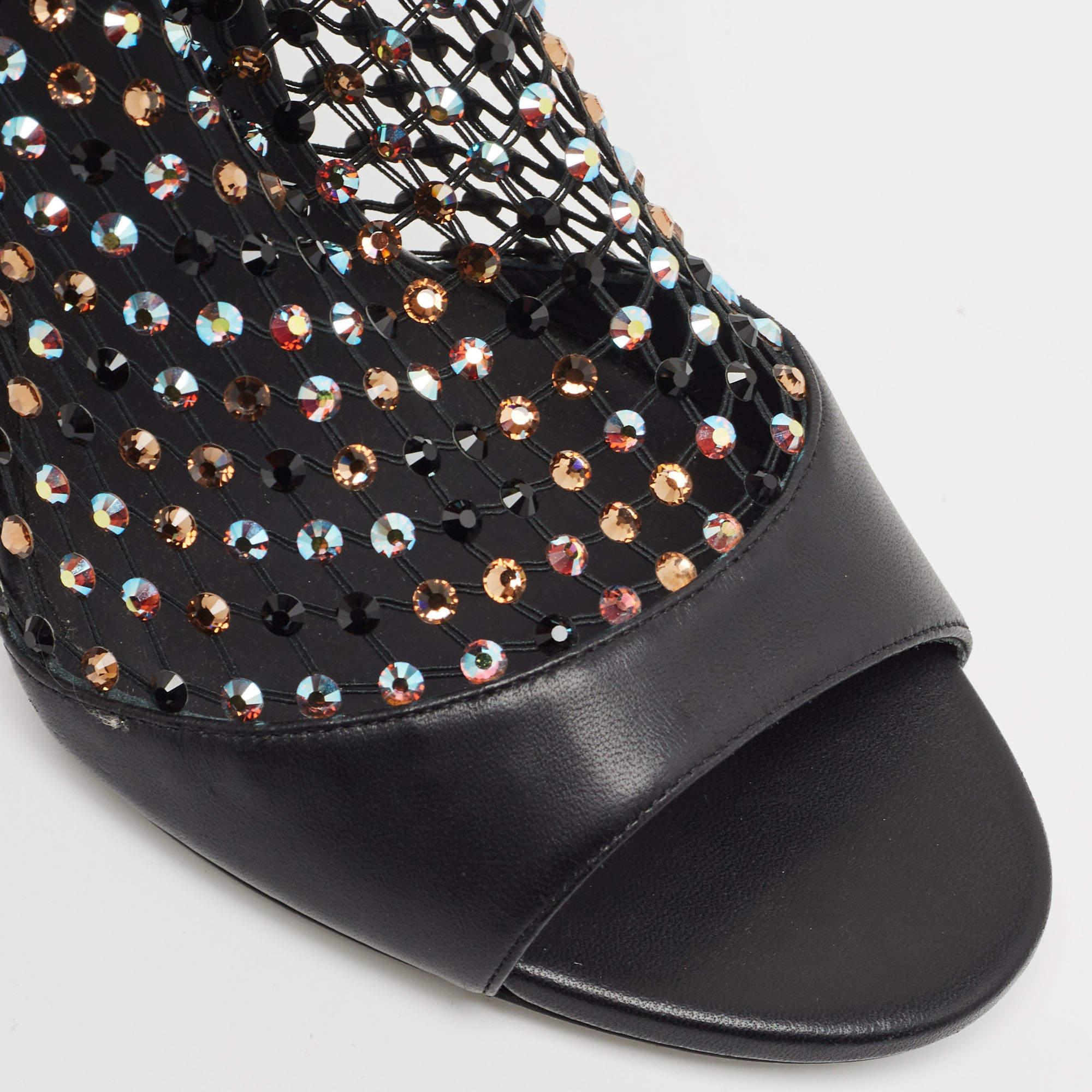 Rene Caovilla Sandalias Galaxia de piel negra y malla adornada con cristales Talla 40 2