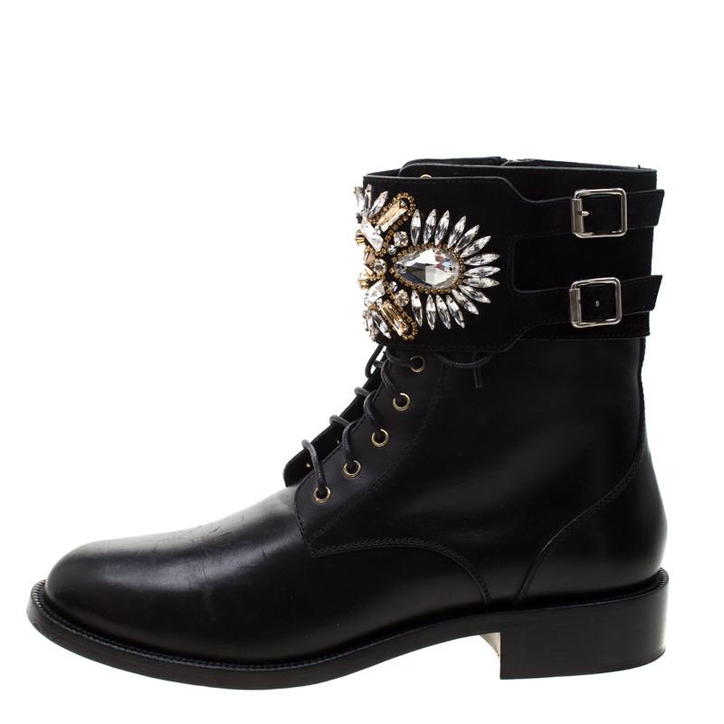 Blending bold with beauty, these ankle boots from René Caovilla are for women who like fashion with a pinch of pluck. These feature a beautiful leather exterior along with wrap-around leather straps near the ankle which are stunningly adorned with