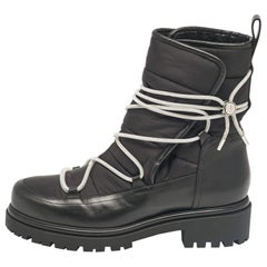 René Caovilla Black Leather and Nylon Ankle Length Boots Size 41
