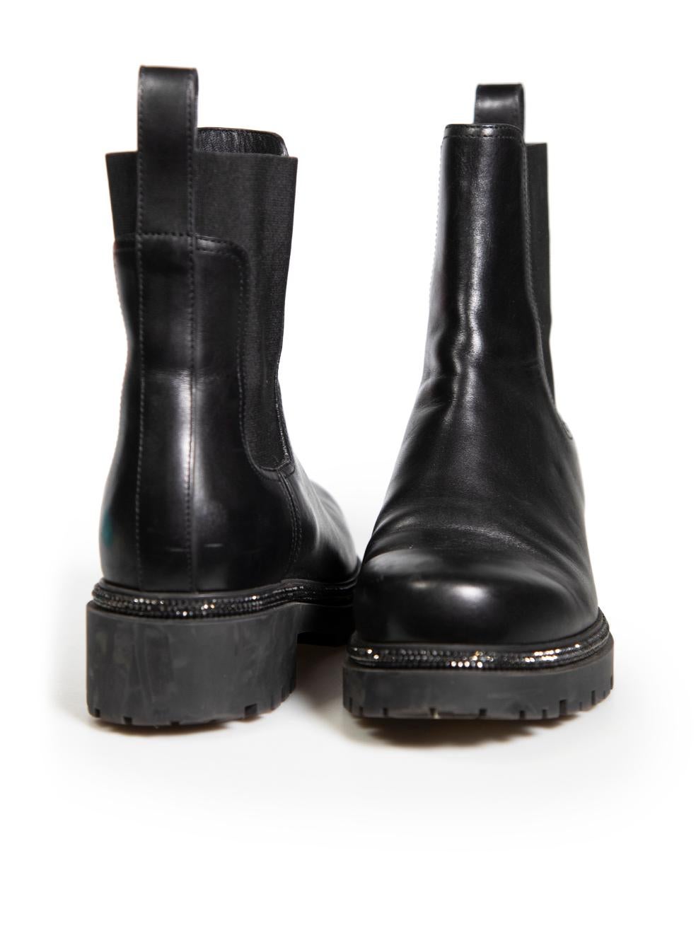 Rene Caovilla Black Leather Crystal Chelsea Boots Size IT 37 In Good Condition For Sale In London, GB