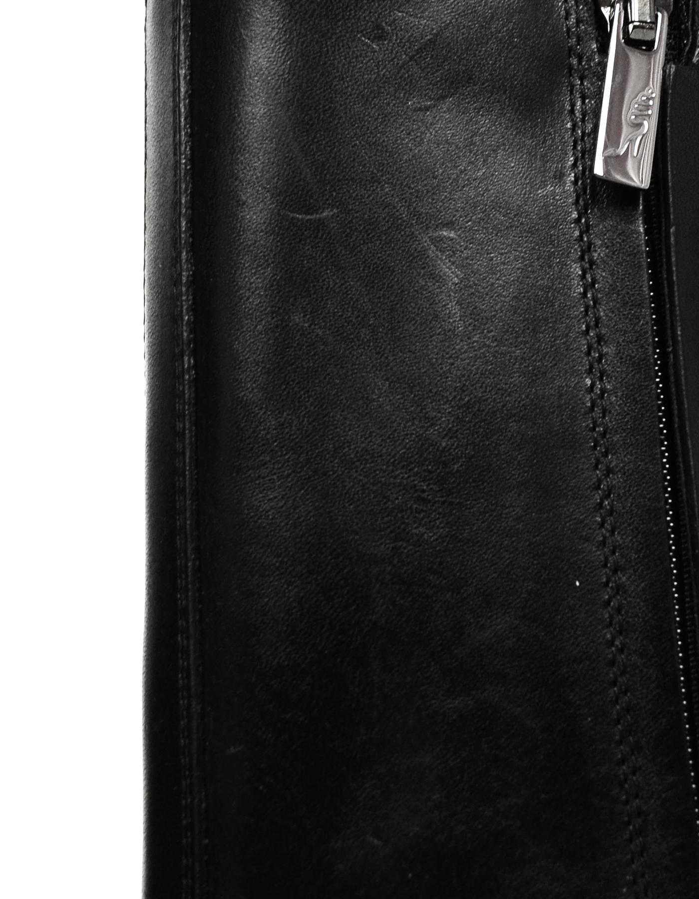 Women's Rene Caovilla Black Leather Crystal Embellished Combat Boots sz 38
