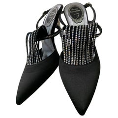 Rene Caovilla - Décolleté in Peau de Soie nero con strass a forma di ventaglio