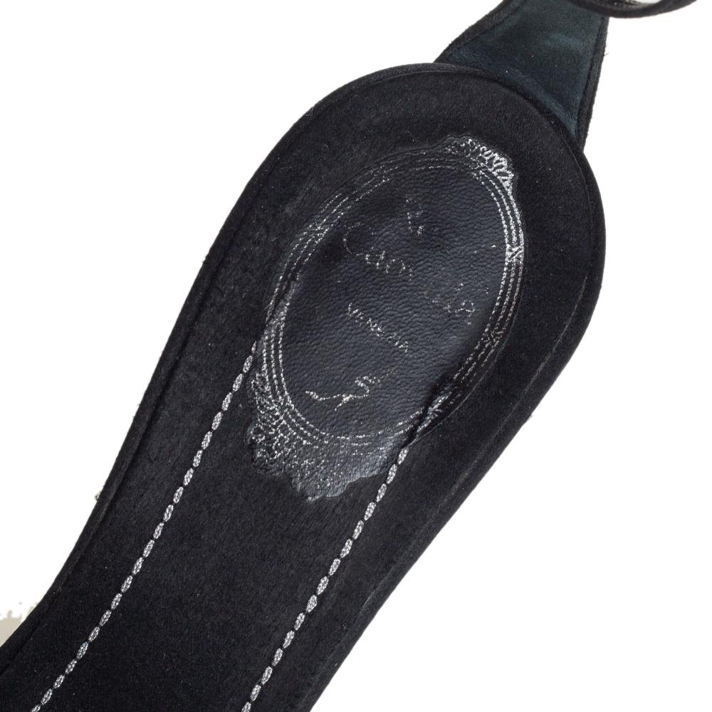 René Caovilla Black Satin And Crystal Embellished Sandals Size 40 In Good Condition In Dubai, Al Qouz 2