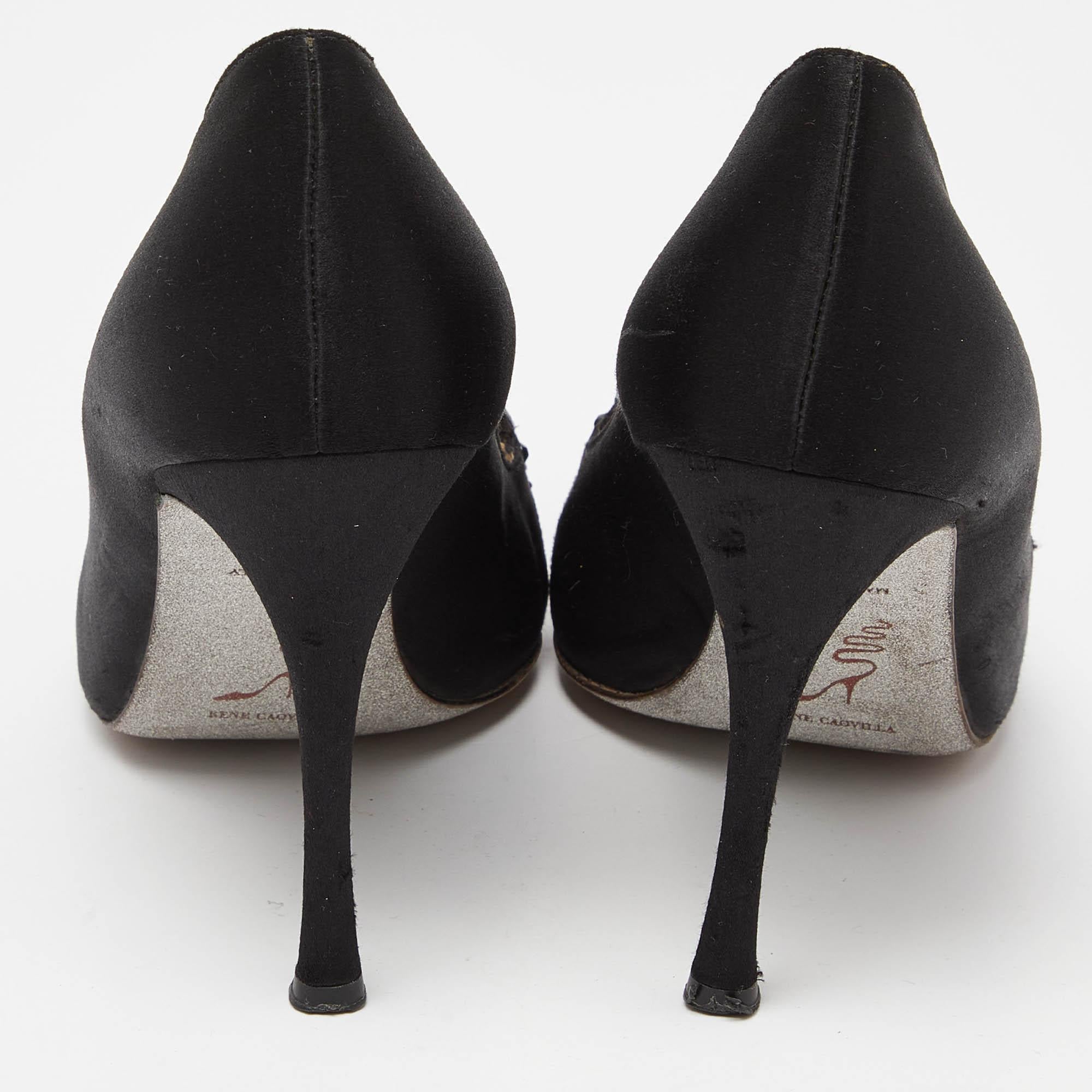René Caovilla Black Satin and Lace Crystal Embellished Pumps Size 41.5 For Sale 1