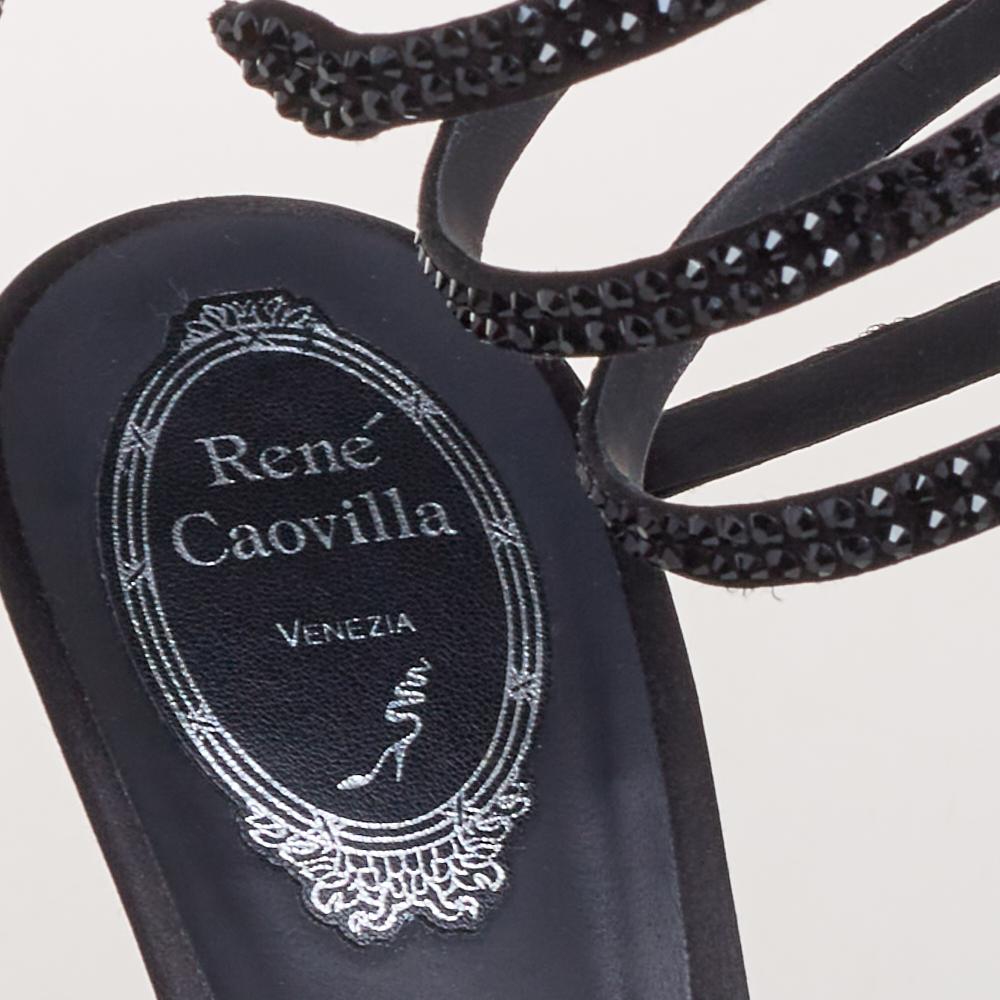 René Caovilla Black Satin Ankle Wrap Cleo Sandals Size 40 1